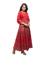 Thumbnail for Kaajh Women's Red Gold Printed Ethnic Kurta - Distacart