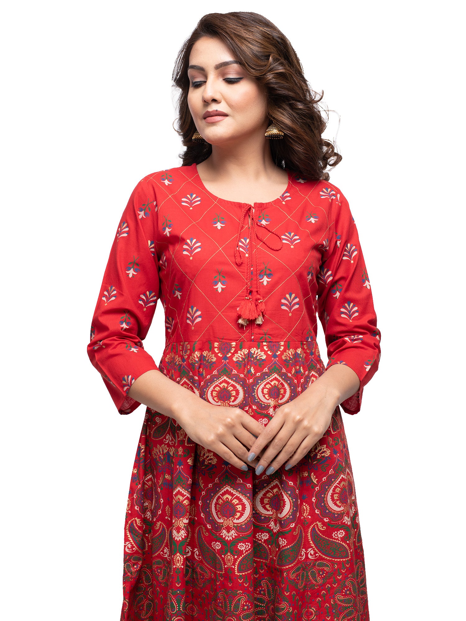 Kaajh Women's Red Gold Printed Ethnic Kurta - Distacart