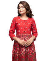Thumbnail for Kaajh Women's Red Gold Printed Ethnic Kurta - Distacart