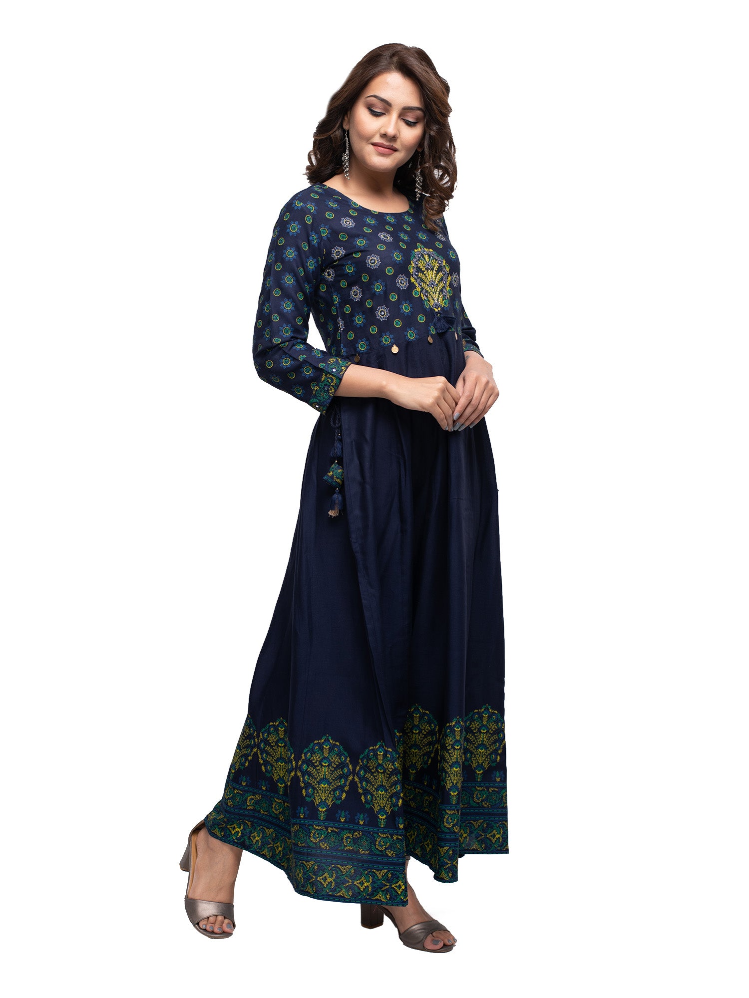 Kaajh Women's Blue Mirror Embellishment Ethnic Kurta - Distacart