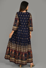 Thumbnail for Kaajh Women's Blue Gold Printed Ethnic Kurta - Distacart