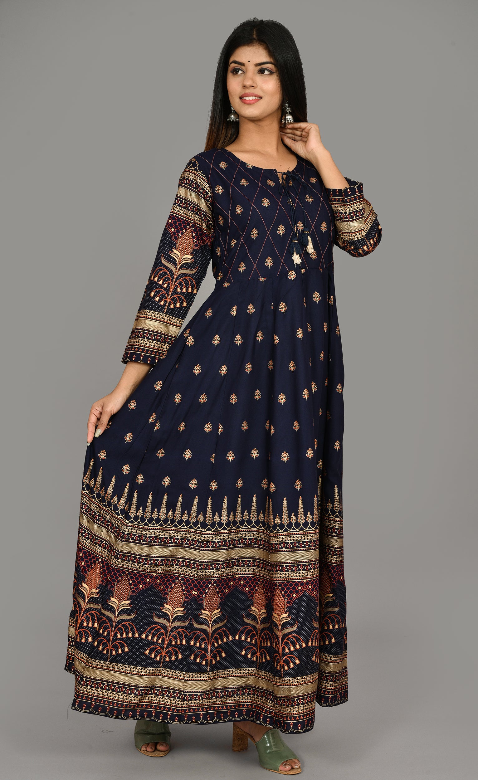 Kaajh Women's Blue Gold Printed Ethnic Kurta - Distacart