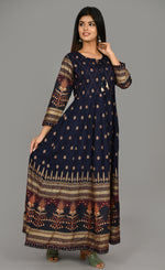Thumbnail for Kaajh Women's Blue Gold Printed Ethnic Kurta - Distacart