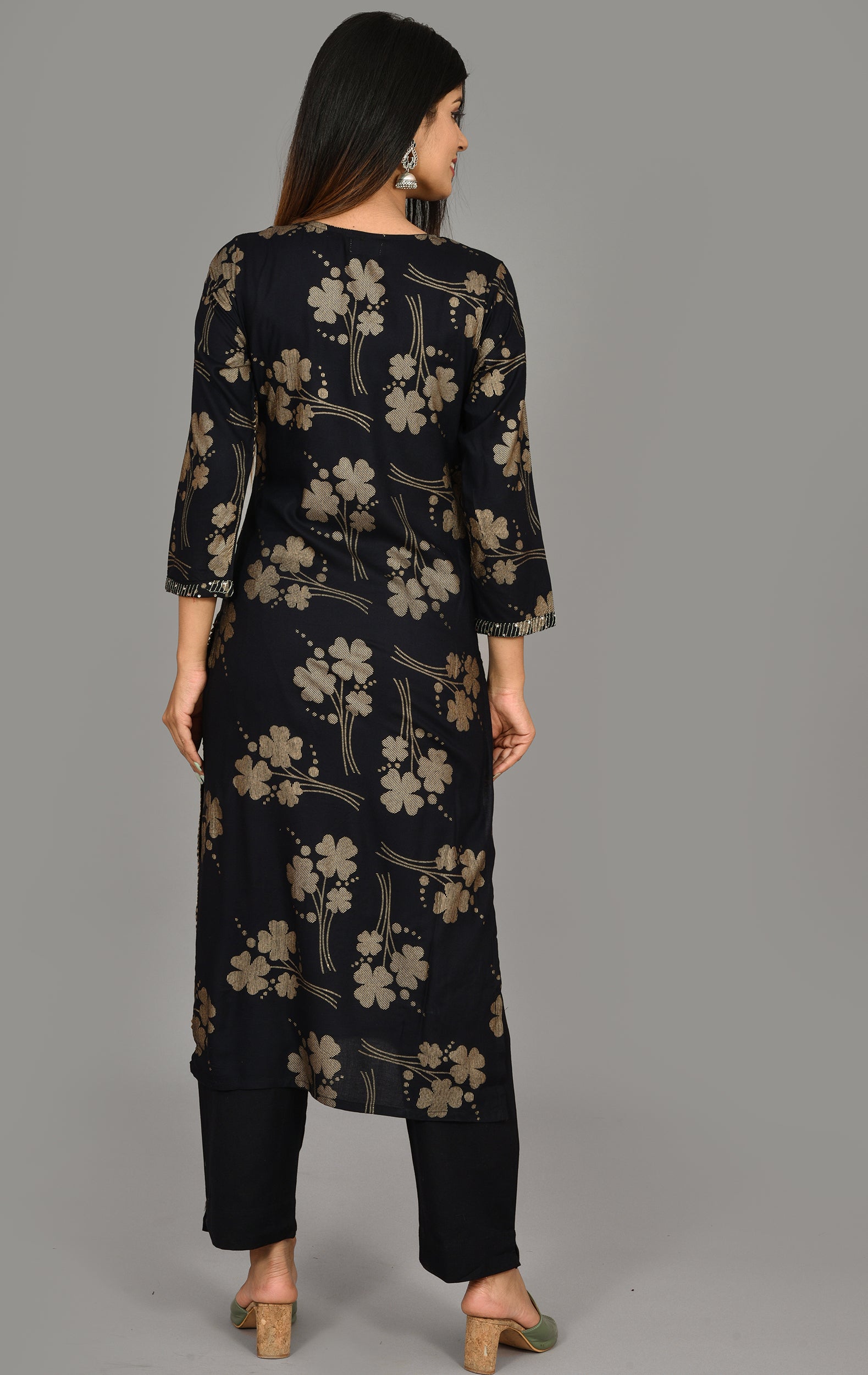 Kaajh Women's Black Printed Modal Kurta Pant Set - Distacart