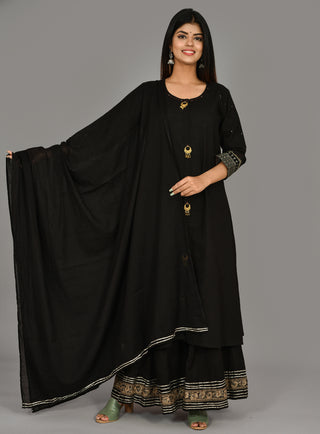 Kaajh Women's Black Metal Embellishment Printed Suit Set - Distacart