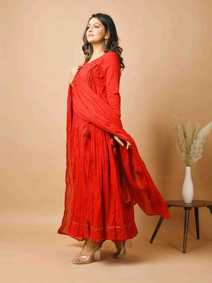 Kaajh Women's Red Zari Embellishment Angrakha Suit Set - Distacart
