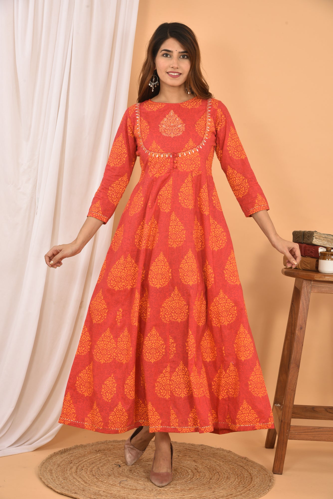 Kaajh Women's Orange Printed Anarkali Kurta - Distacart