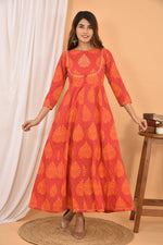 Thumbnail for Kaajh Women's Orange Printed Anarkali Kurta - Distacart
