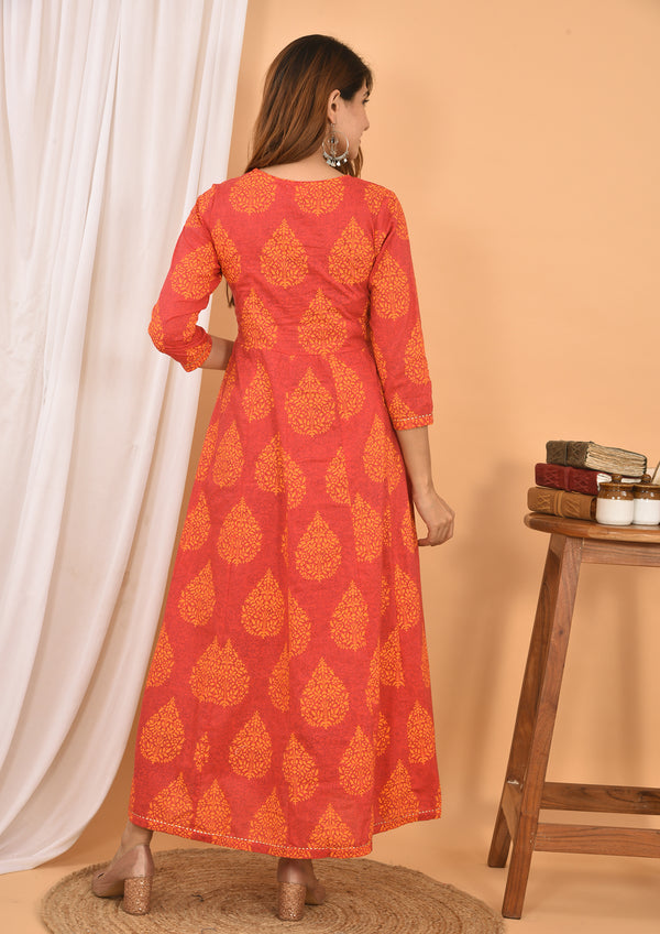 Kaajh Women's Orange Printed Anarkali Kurta - Distacart