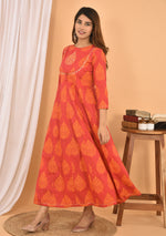 Thumbnail for Kaajh Women's Orange Printed Anarkali Kurta - Distacart