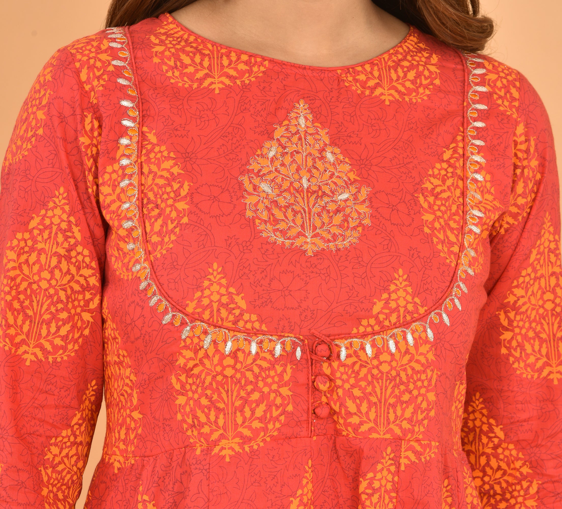 Kaajh Women's Orange Printed Anarkali Kurta - Distacart