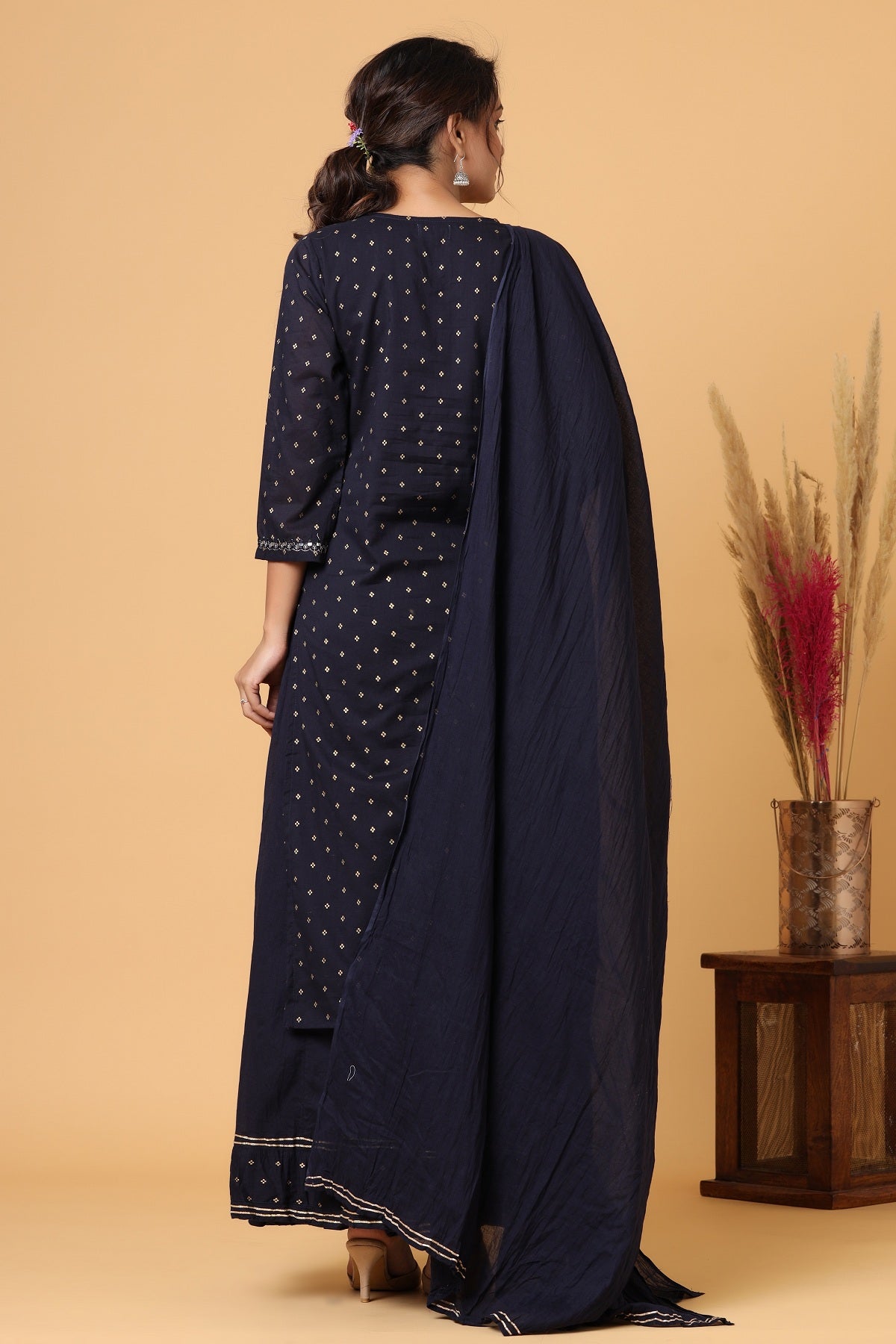 Kaajh Women's Blue Gold Print Suit Set - Distacart