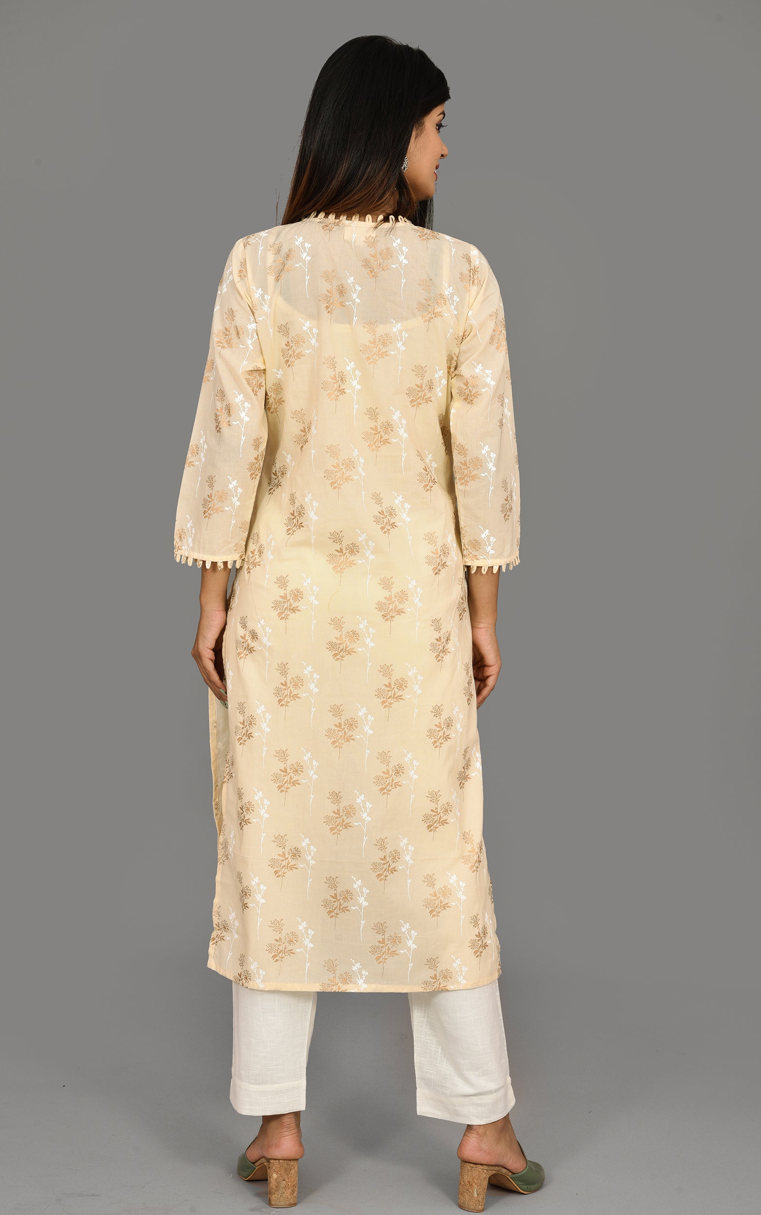 Kaajh Women's Off White Cotton Kurta Pant Set - Distacart