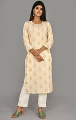 Thumbnail for Kaajh Women's Off White Floral Print Kurta - Distacart