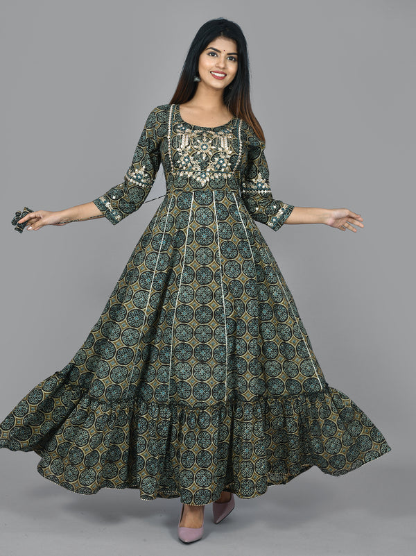 Kaajh Green Mirror Embroidery Anarkali Kurta For Women - Distacart