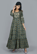 Thumbnail for Kaajh Green Mirror Embroidery Anarkali Kurta For Women - Distacart
