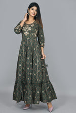Thumbnail for Kaajh Women's Green Zari Embroidery Anarkali Kurta - Distacart