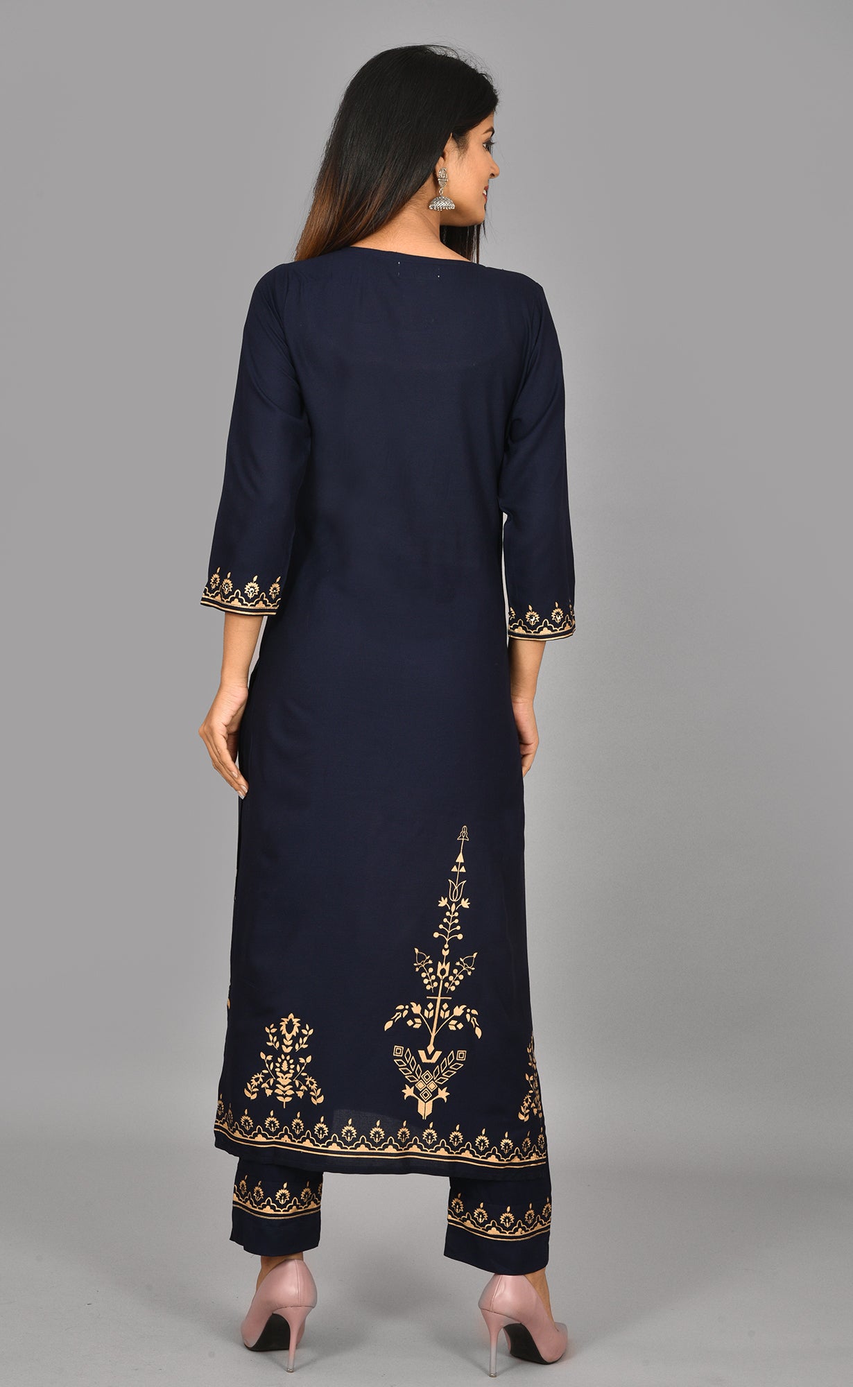 Kaajh Blue Gold Printed Kurta Pant Set For Women - Distacart