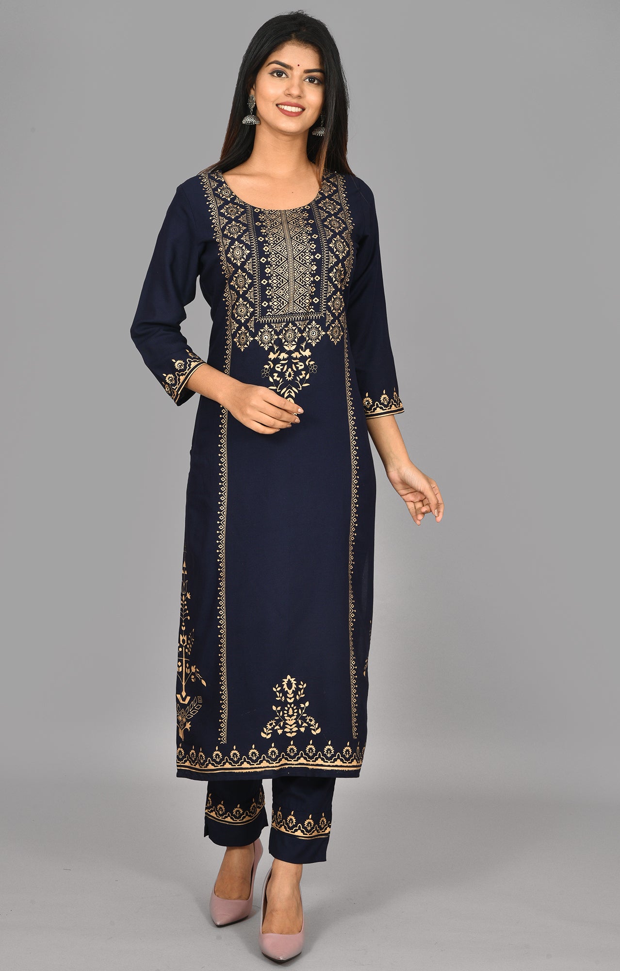 Kaajh Blue Gold Printed Kurta Pant Set For Women - Distacart