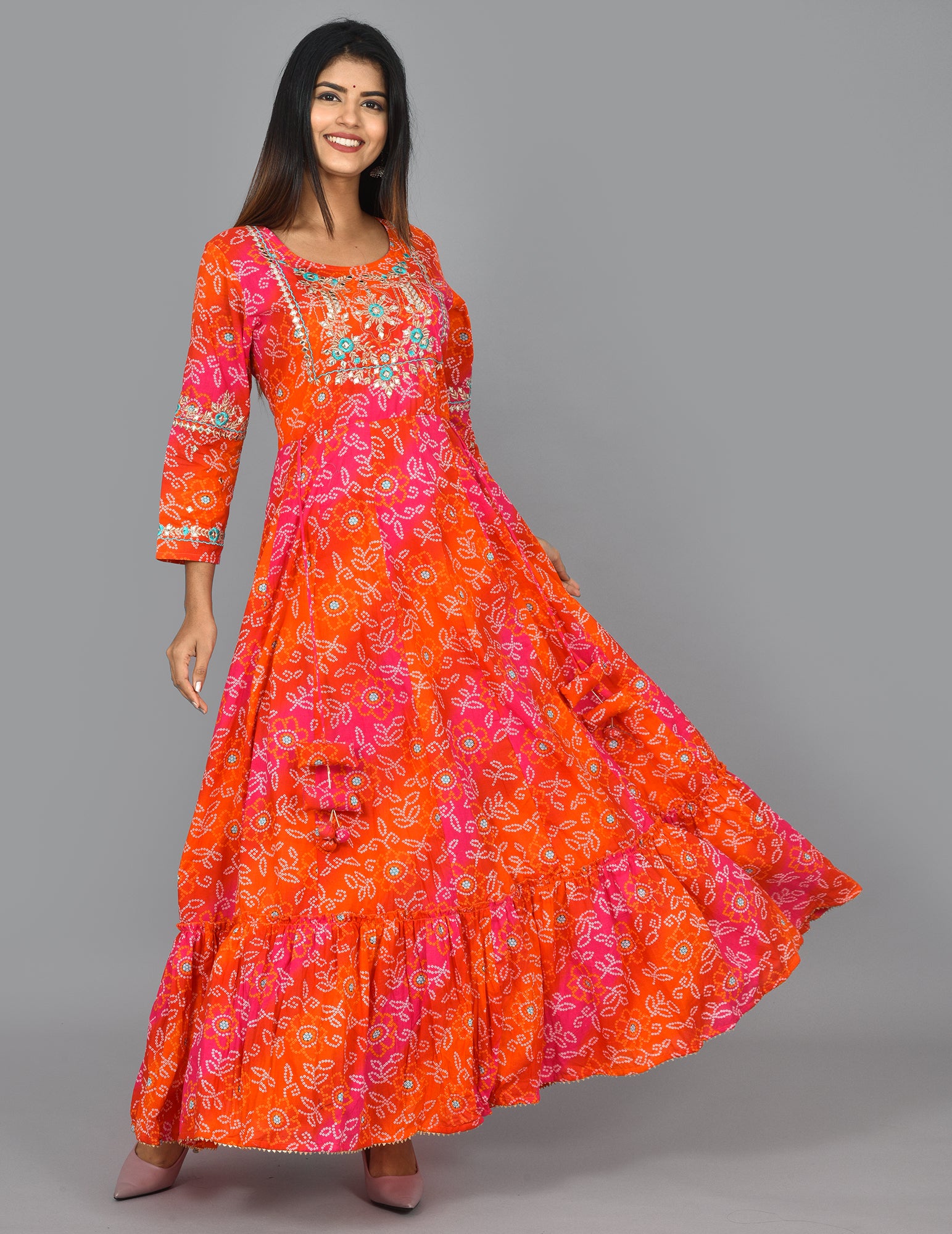 Kaajh Women's Orange Zari Embroidery Anarkali Kurta - Distacart