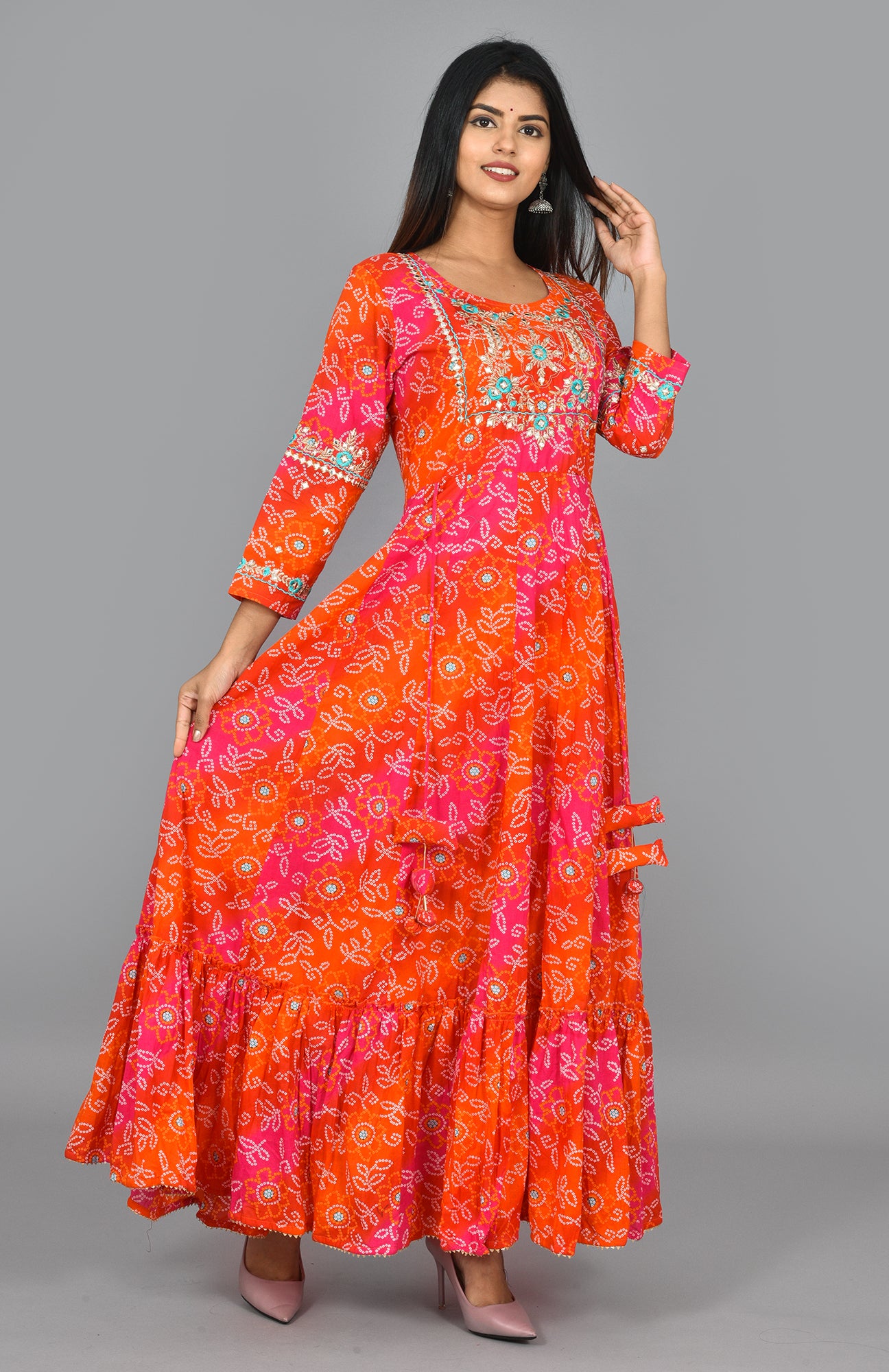 Kaajh Women's Orange Zari Embroidery Anarkali Kurta - Distacart