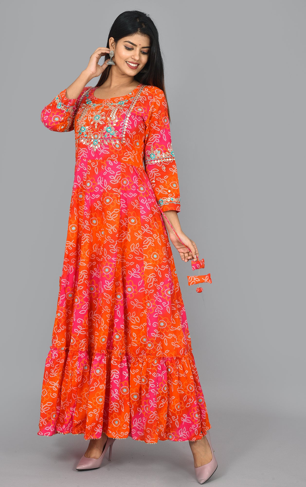 Kaajh Women's Orange Zari Embroidery Anarkali Kurta - Distacart