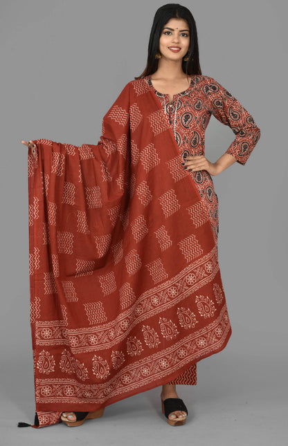 Kaajh Women's Red Paisley Print Cotton Suit Set - Distacart