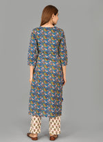 Thumbnail for Kaajh Blue Floral Print Cotton Suit Set For Women - Distacart
