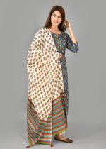 Thumbnail for Kaajh Blue Floral Print Cotton Suit Set For Women - Distacart