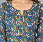 Thumbnail for Kaajh Blue Floral Print Cotton Suit Set For Women - Distacart