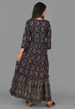 Thumbnail for Kaajh Women's Blue Gold Printed Ethnic Anarkali Kurta - Distacart