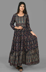Thumbnail for Kaajh Women's Blue Gold Printed Ethnic Anarkali Kurta - Distacart