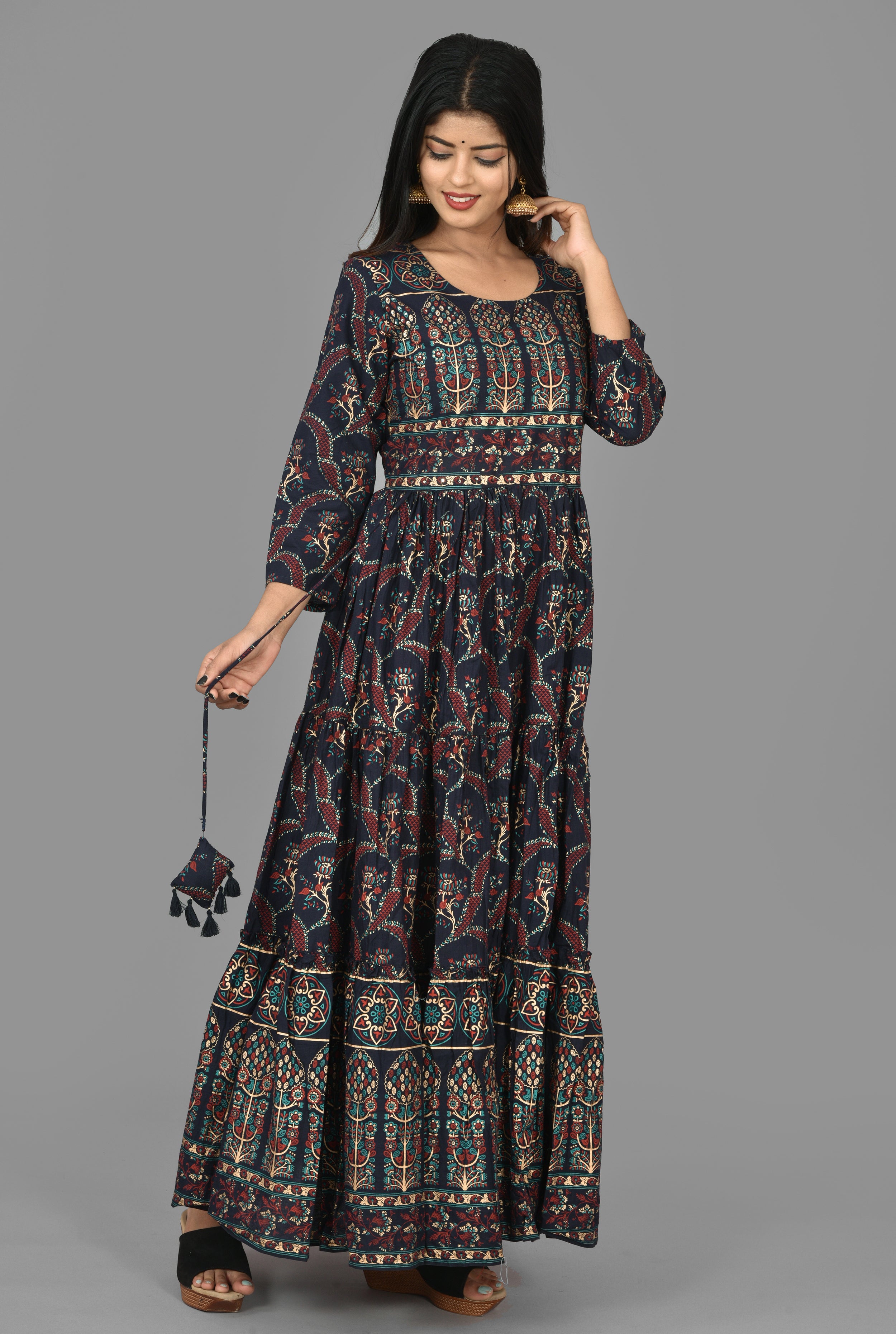 Kaajh Women's Blue Gold Printed Ethnic Anarkali Kurta - Distacart