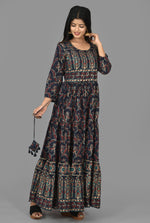 Thumbnail for Kaajh Women's Blue Gold Printed Ethnic Anarkali Kurta - Distacart