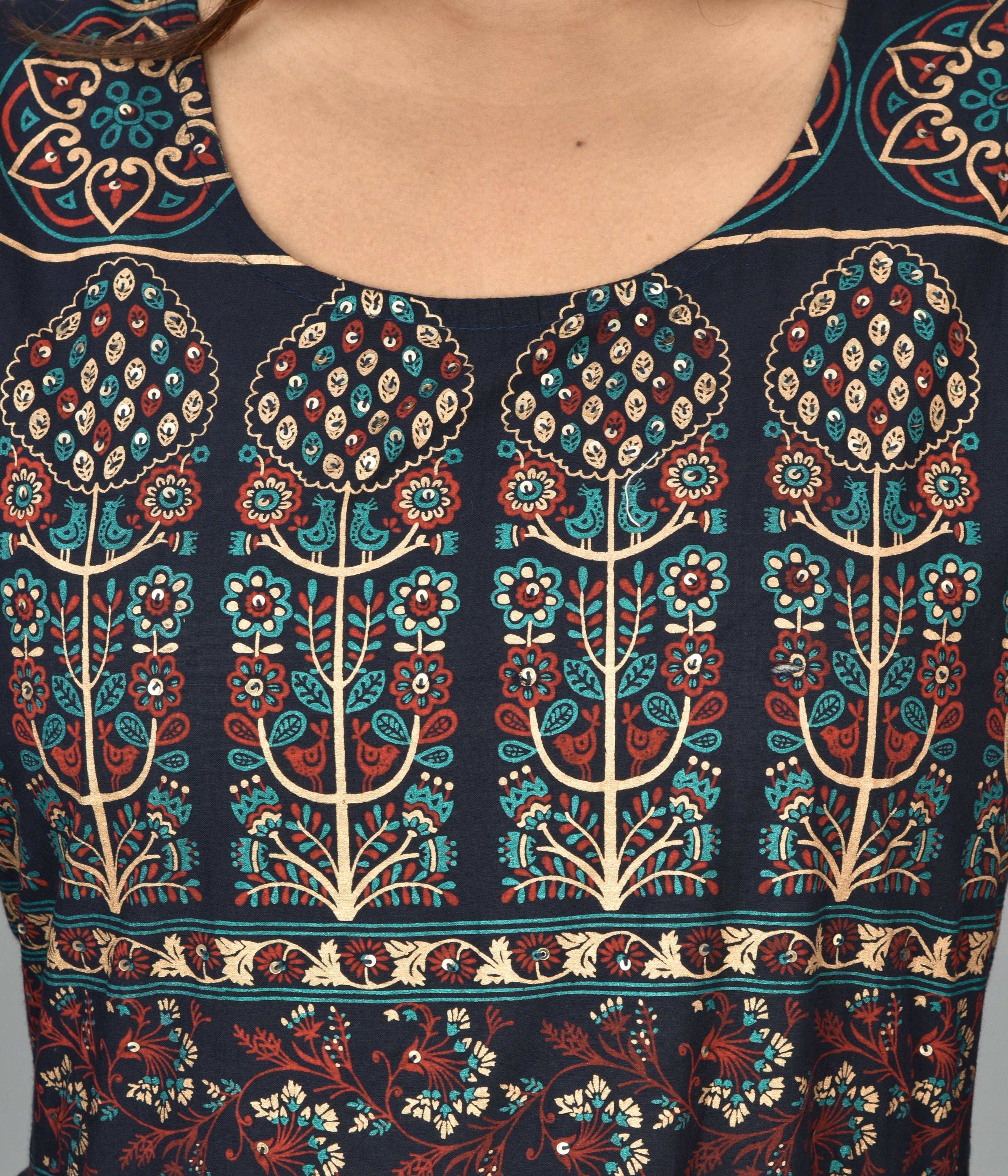 Kaajh Women's Blue Gold Printed Ethnic Anarkali Kurta - Distacart