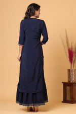 Thumbnail for Kaajh Women's Blue Embroidery Chanderi Ethnic Kurta - Distacart