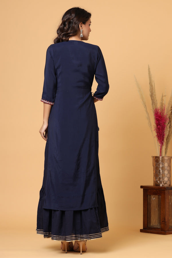 Kaajh Women's Blue Embroidery Chanderi Ethnic Kurta - Distacart