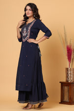 Thumbnail for Kaajh Women's Blue Embroidery Chanderi Ethnic Kurta - Distacart