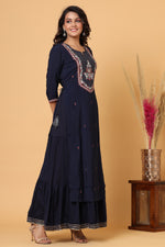 Thumbnail for Kaajh Women's Blue Embroidery Chanderi Ethnic Kurta - Distacart