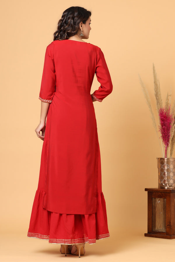 Kaajh Women's Red Embroidery Chanderi Ethnic Kurta - Distacart