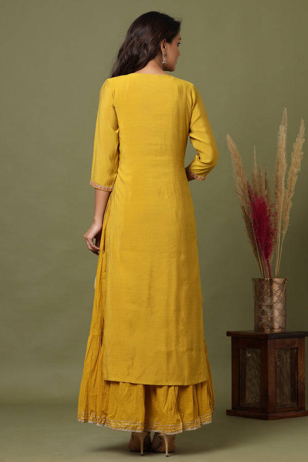 Kaajh Women's Yellow Embroidery Chanderi Ethnic Kurta - Distacart