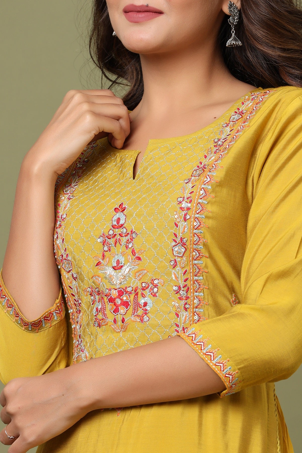 Kaajh Women's Yellow Embroidery Chanderi Ethnic Kurta - Distacart