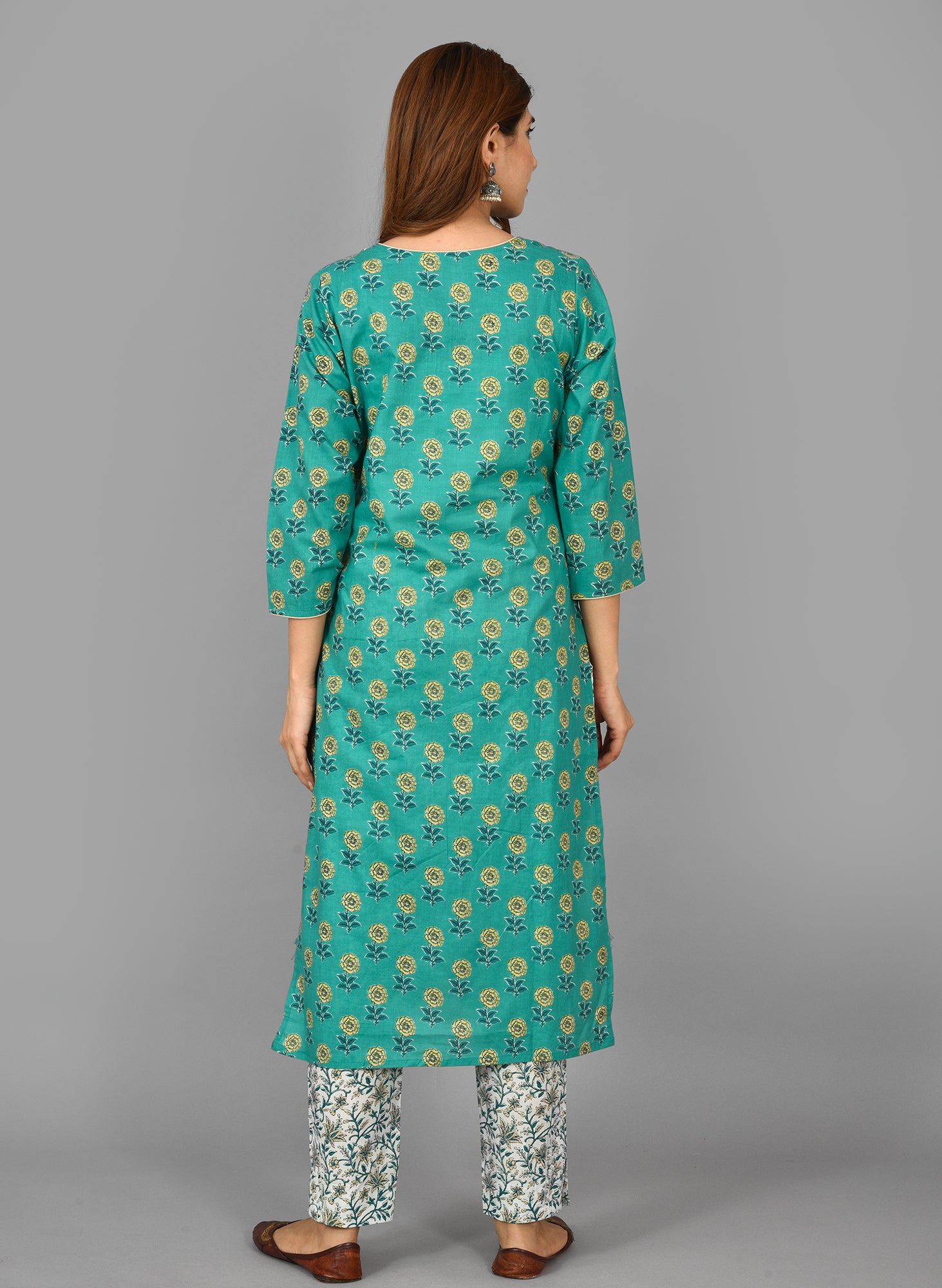 Kaajh Women's Green Floral Print Cotton Suit Set - Distacart