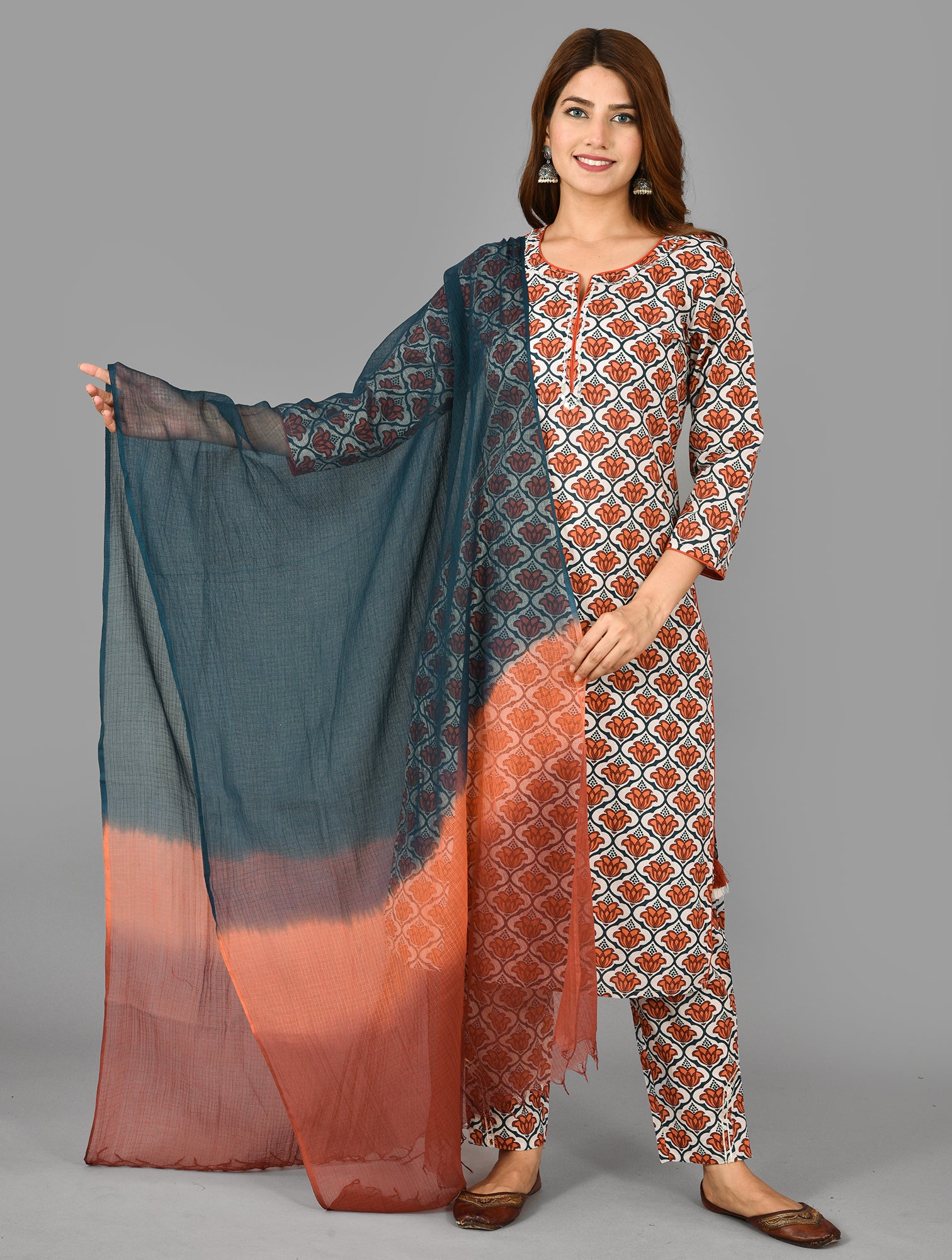 Kaajh Women's Red Floral Printet Cotton Suit Set - Distacart