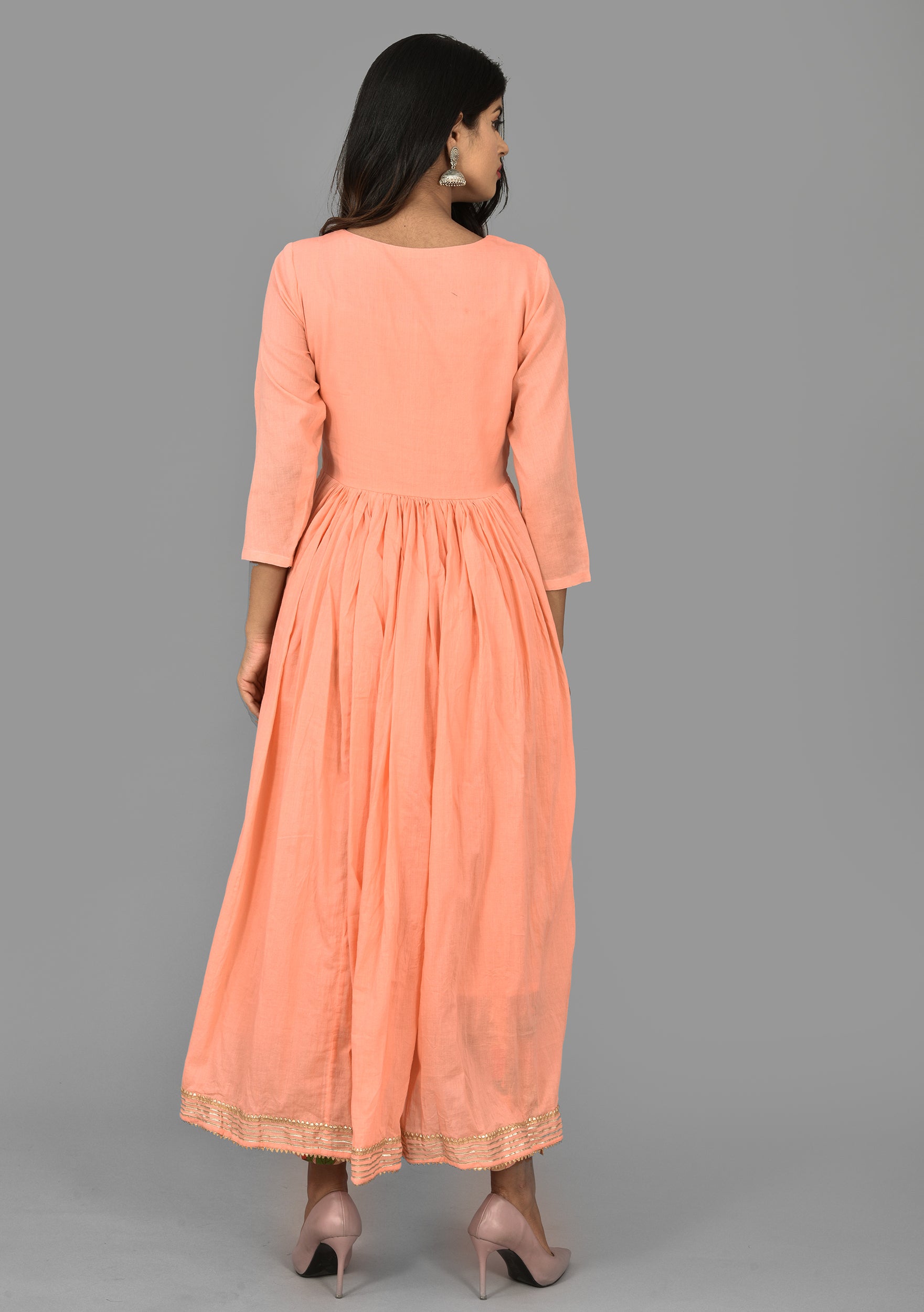 Kaajh Women's Peach Floral Print Anarkali Suit Set - Distacart