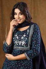 Thumbnail for Kaajh Women's Blue Bandhej Embroidery Suit Set - Distacart