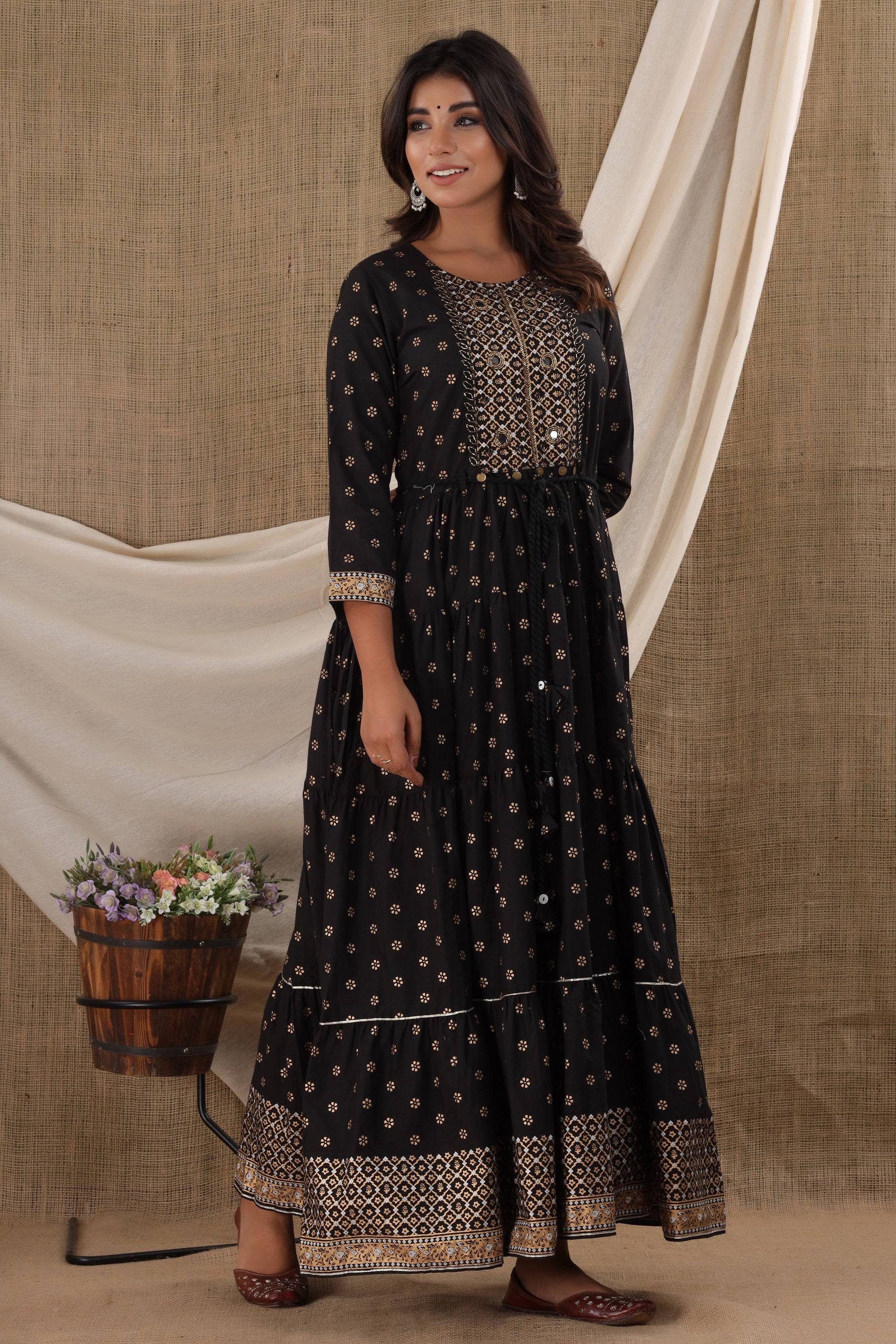 Kaajh Women's Black Mirror Embroidery Ethnic Kurta - Distacart
