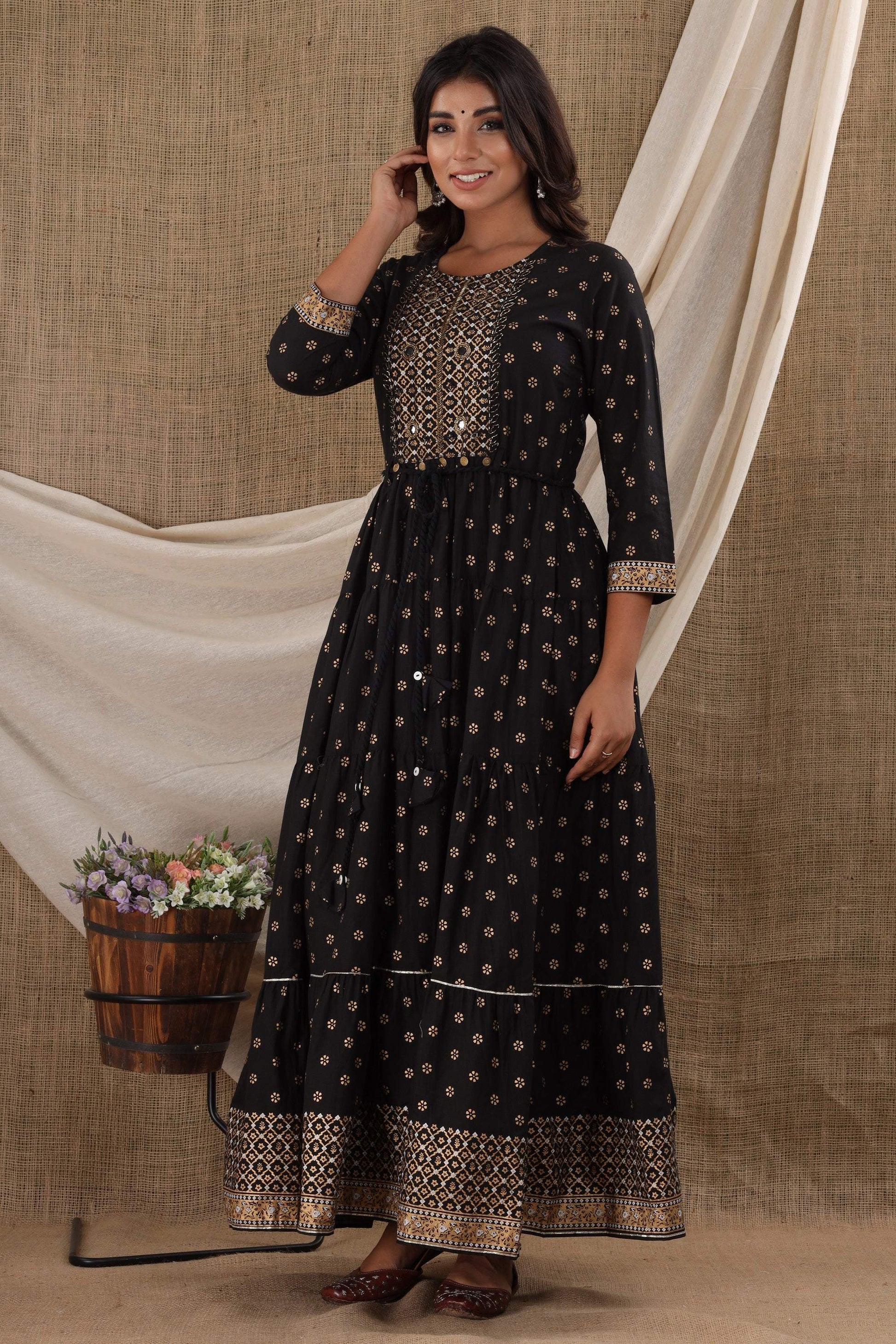 Kaajh Women's Black Mirror Embroidery Ethnic Kurta - Distacart