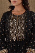 Thumbnail for Kaajh Women's Black Mirror Embroidery Ethnic Kurta - Distacart