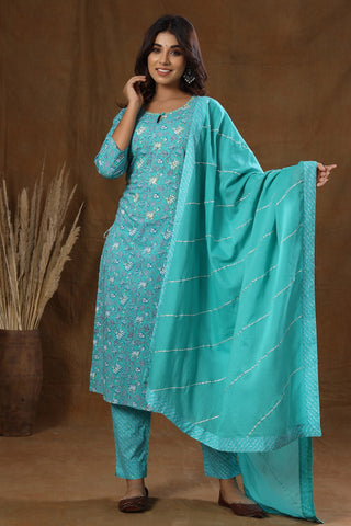 Kaajh Green Floral Print Suit Set For Women - Distacart